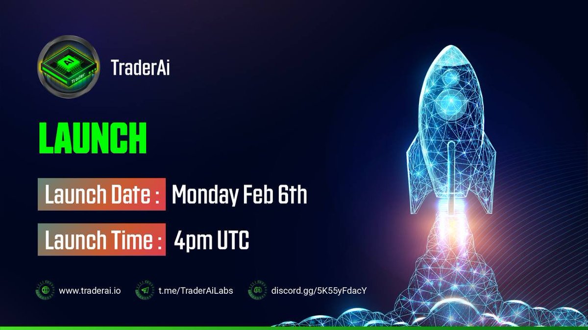 TraderAILabs's tweet image. The big day is today! We&apos;ll be live on Pancakeswap ( $BSC ) at 4pm UTC! This is really an amazing time for the AI tokens and #TraderAI is already hyped to the maximum level!!

Date: 6th Feb 2023
Time: 4pm UTC

@hey_wallet  send 0.001 sol to the first 100 retweets and comments