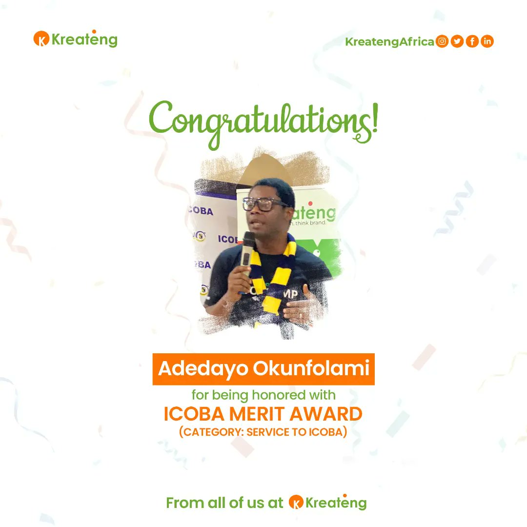 KreatengAfrica's tweet photo. Service with excellence and passion, that's what sets us apart! Congratulations @dayokuns CEO and Co-founder of kreateng, on being awarded the ICOBA merit award for outstanding contribution!
#icoba #awards #merit #tech #kreateng https://t.co/4r2QpUgsTp