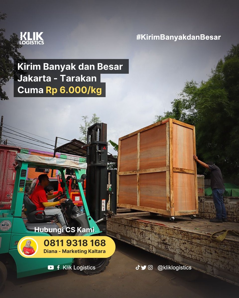 Kirim Banyak dan Besar ke Kota Tarakan? Pasti Bisa di Klik Logistics! Tarif termurah cuma Rp 6000/kg! 

Untuk info lebih lanjut, hubungi :
0811 9318 168 (Diana)

#jasakontraktor #jasakirimcargo #pengirimanbarang #jasakirim #jasaekspedisi #cargodarat #cargolaut #sewakontainer