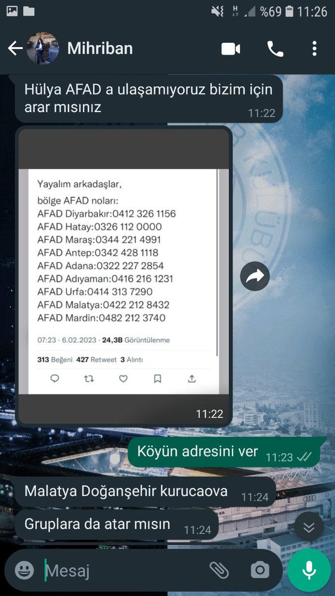 <a href="/ProfDemirtas/">Özgür Demirtaş</a> Hocam köy olduğu için yardım çok geç gidecek. Hava buz gibi