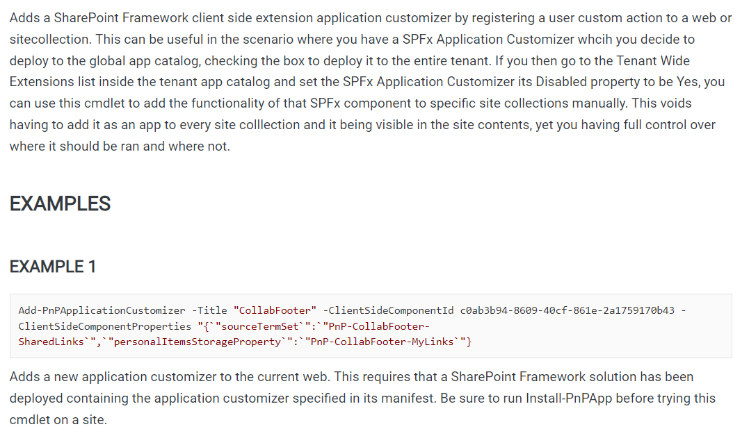 Adding an SPFx application customizer to a site collection or web ? 

You can use: Add-PnPApplicationCustomizer

Link 👇

pnp.github.io/powershell/cmd…

#PnPPowerShell #SharePoint #SPFx #M365Dev #M365PnP #SharingIsCaring #CommunityRocks