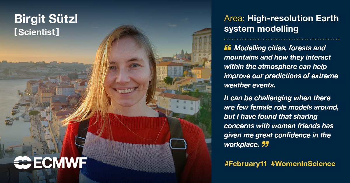 ECMWF's tweet image. Birgit Sützl, Scientist, who works on high-resolution #EarthSystem modelling.

💬 Modelling cities, forests and mountains and how they interact within the atmosphere can help improve our predictions of extreme #weather events.
🧵