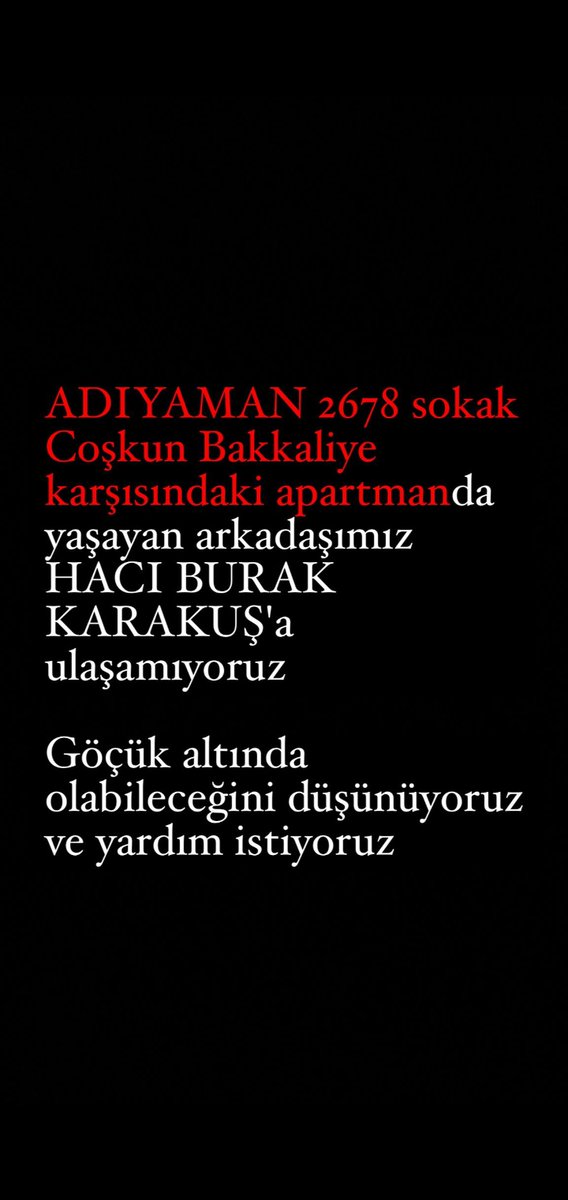 #ADIYAMAN  #adiyamandeprem  #deprem <a href="/AdiyamanBelTR/">Adıyaman Belediyesi</a> <a href="/AFADAdiyaman/">AFAD Adıyaman🇹🇷</a> 
Bölgeden haber alamıyoruz, yardım gerekiyor mu yada gerekiyorsa edilebiliyor mu bilmiyoruz