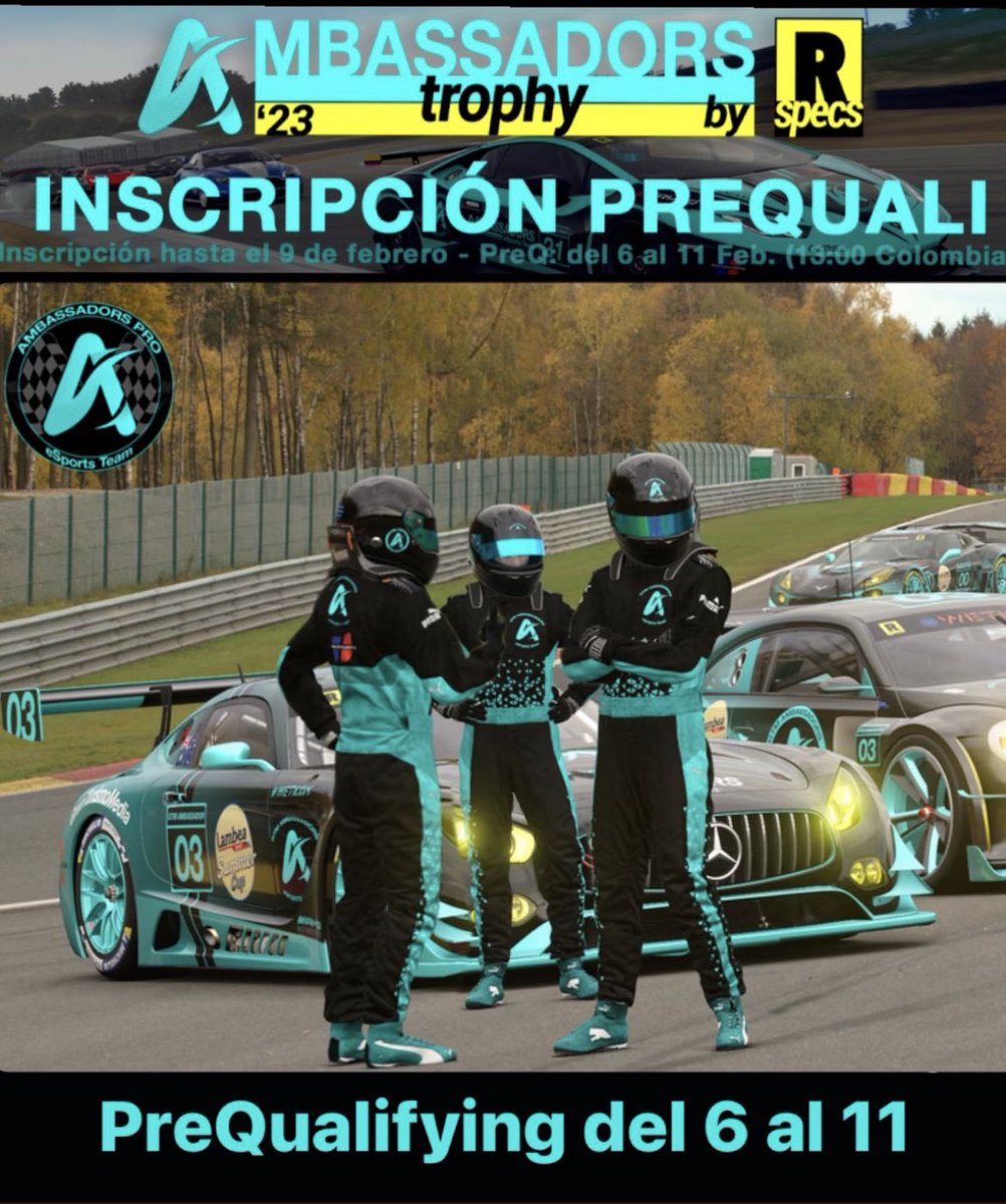 #AmbassadorsTrophy Internacional por <a href="/RSPECS/">Specs</a> y <a href="/WeTICOM_USA/">WeTICOM</a>

Los domingos del 19 de febrero al 2 de abril. 

Abierta inscripción gratuita para Prequali: bit.ly/INSCRIP-AMBASS…

La información en el mismo formulario de inscripción.

Retransmisión desde eSquad Academy y Argentina