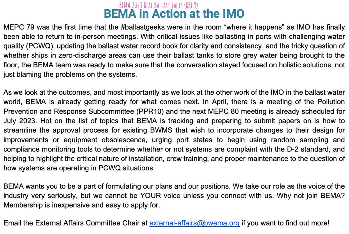 Real #Ballastwater Facts just released
Stay updated on #IMO , #USCG , our events and meetings and learn on #ballastwater
Why not join BEMA? 
ow.ly/nkQs50MKeFr