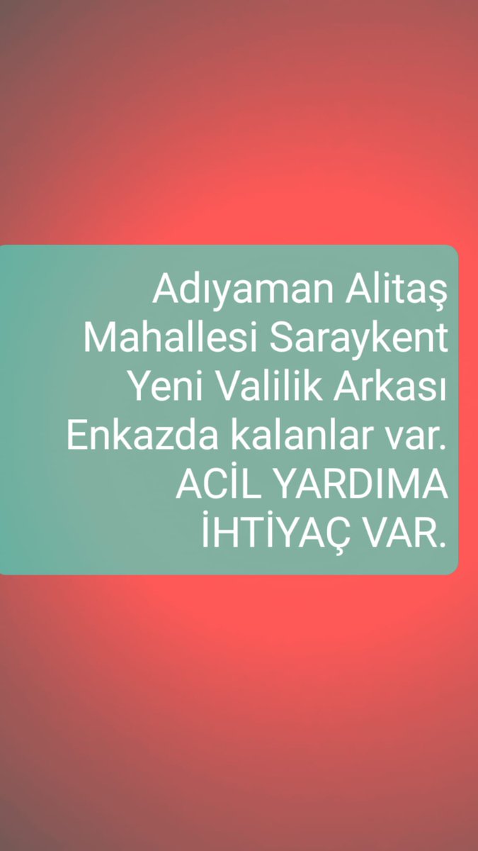 Alitaşı mahallesi 1220 sokak saray kent yanı ACİL YARDIMA İHTİYAÇ VARDIR

#deprem #ACİL
