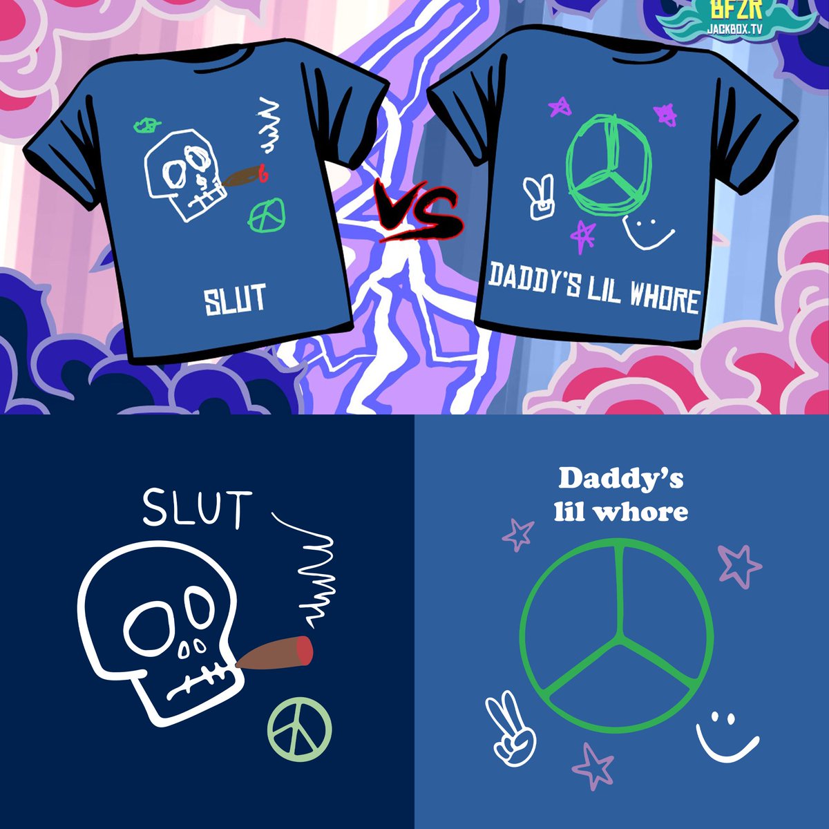 jcjartdesign's tweet photo. When you play the game Tee K.O. with friends and make silly shirts and the game is like "you can order these as real shirts" but you're a graphic designer so you remake them prettier and put them on Redbubble 🤪 

https://t.co/iI8JhuHWAb https://t.co/3ktgPvJtsD