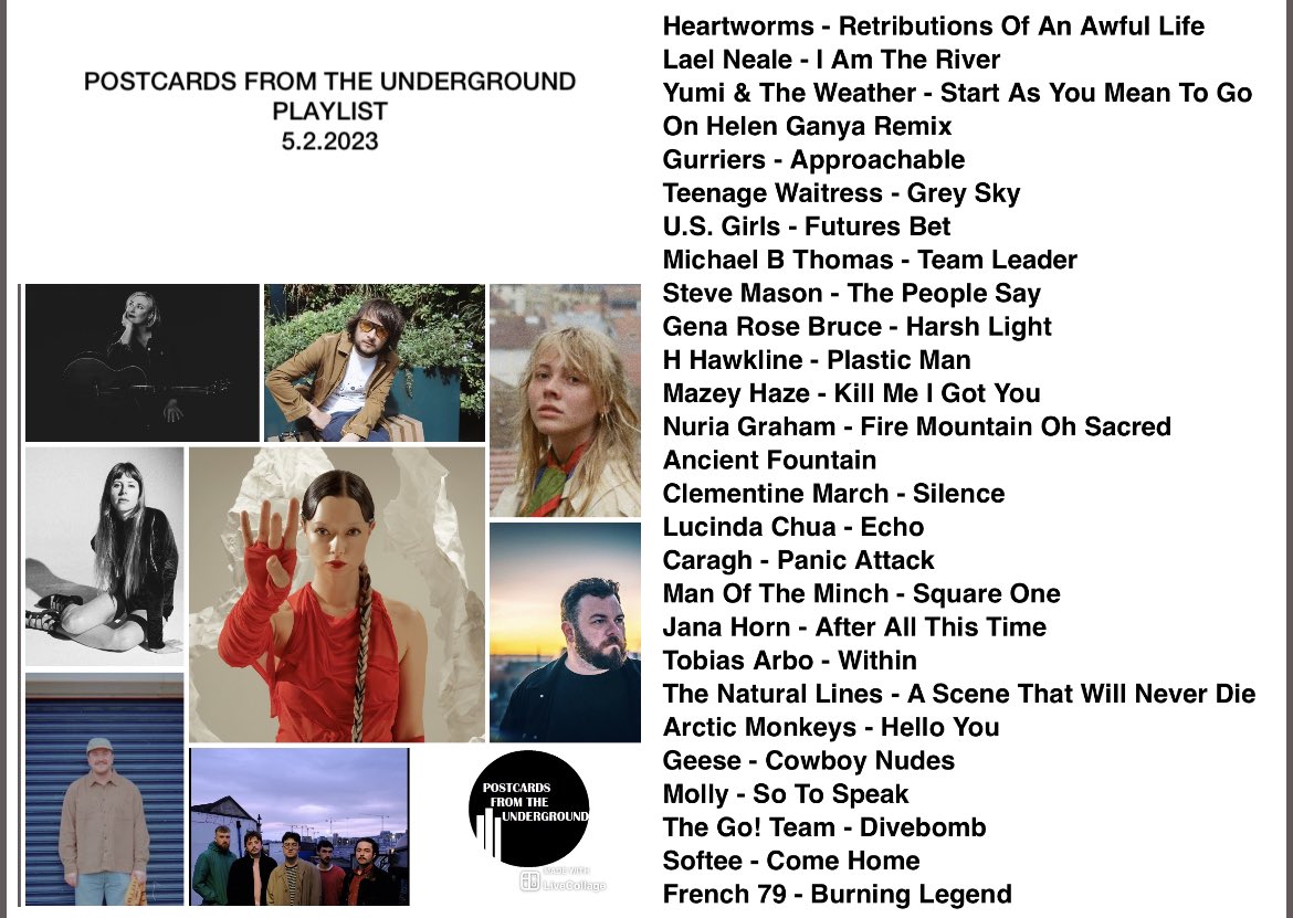 Postcards From The Underground (@postcardsftu) on Twitter photo Latest PFTU at m.mixcloud.com/PFTU/pftu-52/
Ft @heartwormsband
<a href="/laelnealemusic/">LaelNeale</a>
<a href="/_yatw/">Yumi And The Weather</a>
<a href="/gurriersband/">Gurriers</a>
<a href="/TeenageWaitress/">Teenage Waitress</a>
<a href="/michaelbthom/">Michael B Thomas</a>
<a href="/SteveMasonKBT/">Steve Mason</a>
@H_HAWKLINE
<a href="/mazeyhaze_/">Mazey Haze</a>
<a href="/nuriagraham/">Núria Graham</a>
@MarchClementine
<a href="/LucindaChua/">Lucinda Chua</a>
<a href="/CaraghMusic/">Caragh</a>
@manoftheminch
<a href="/tobiasarbo/">Tobias Arbo</a>
@thenaturallines
@geese_bandvia Latest PFTU at m.mixcloud.com/PFTU/pftu-52/
Ft @heartwormsband
<a href="/laelnealemusic/">LaelNeale</a>
<a href="/_yatw/">Yumi And The Weather</a>
<a href="/gurriersband/">Gurriers</a>
<a href="/TeenageWaitress/">Teenage Waitress</a>
<a href="/michaelbthom/">Michael B Thomas</a>
<a href="/SteveMasonKBT/">Steve Mason</a>
@H_HAWKLINE
<a href="/mazeyhaze_/">Mazey Haze</a>
<a href="/nuriagraham/">Núria Graham</a>
@MarchClementine
<a href="/LucindaChua/">Lucinda Chua</a>
<a href="/CaraghMusic/">Caragh</a>
@manoftheminch
<a href="/tobiasarbo/">Tobias Arbo</a>
@thenaturallines
@geese_bandvia