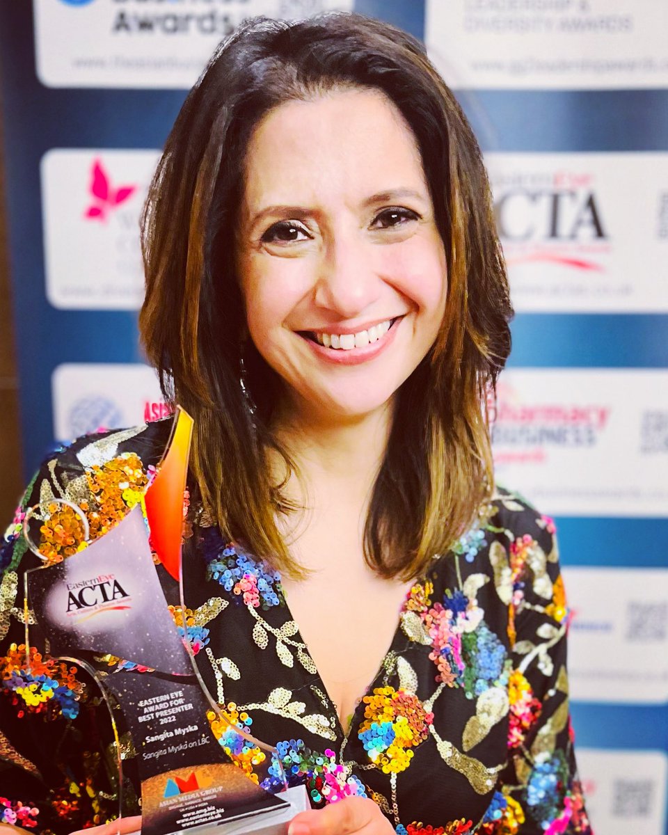Thrilled to win the ‘Best Presenter Award’ for my show ‘Sangita Myska on <a href="/LBC/">LBC</a>’ at the annual Arts, Culture &amp; Theatre Awards 2023. Thank you to the judging panel, and my LBC team for their support. #EEACTAs @easterneyeactas
