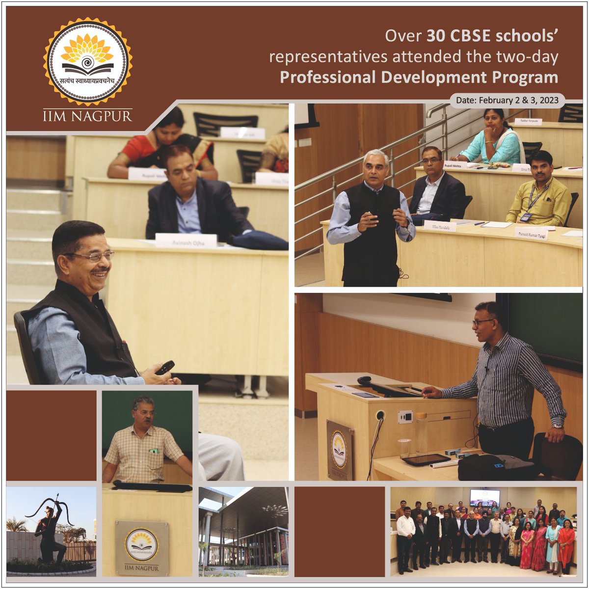 IIMNagpurIndia's tweet image. The #Professional #DevelopmentProgram for Principals of #CBSESchools was inaugurated by Dr. Bhimaraya Metri, Director IIM Nagpur, on February 2. The #development #program was organized following the #MinistryofEducation’s recognition of #IIMNagpur as an Institute of eminence.
