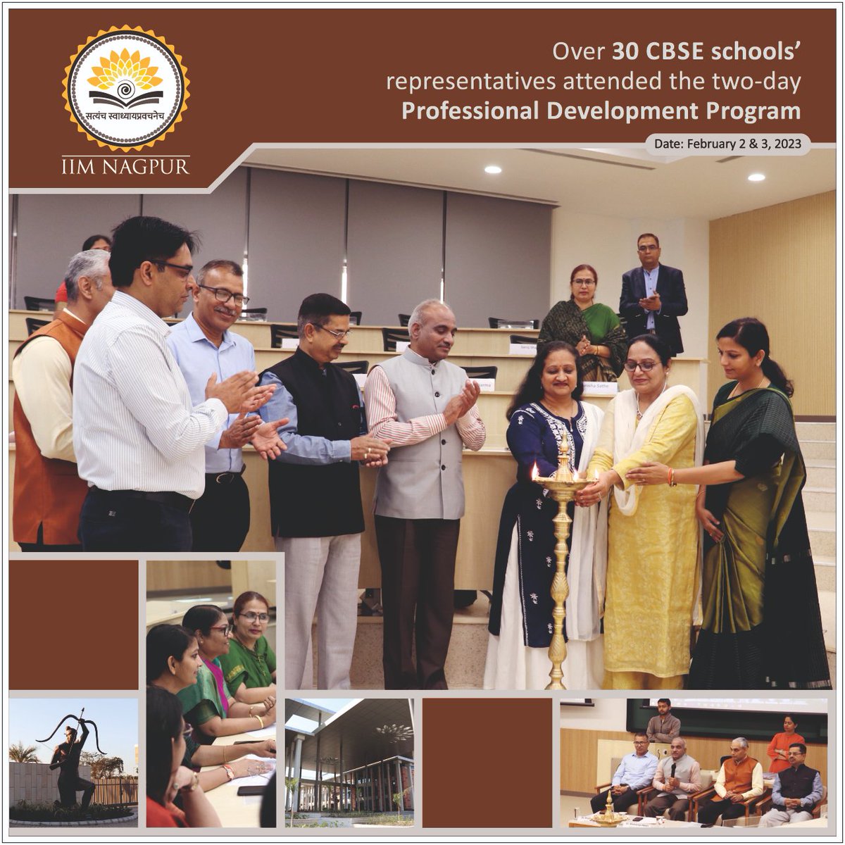 IIMNagpurIndia's tweet image. The #Professional #DevelopmentProgram for Principals of #CBSESchools was inaugurated by Dr. Bhimaraya Metri, Director IIM Nagpur, on February 2. The #development #program was organized following the #MinistryofEducation’s recognition of #IIMNagpur as an Institute of eminence.