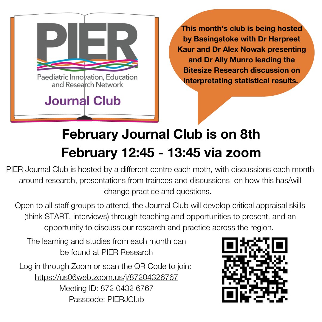pier_network's tweet photo. February Journal Club will be focusing on Oral lactase for infantile colic by Narang and Shah https://t.co/ygId68xIZp, with a session on interpreting statistical results by Dr Ally Munro. For more details - visit https://t.co/8cWgj9oknZ.
#piernetwork #researchjournalclub https://t.co/jMsV8QAkEP