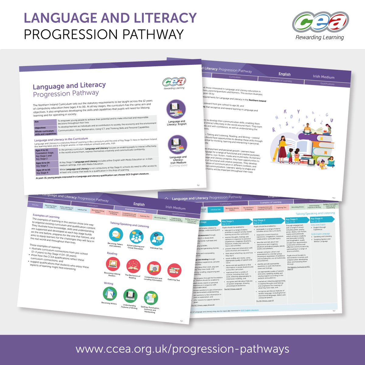 CCEA_info's tweet photo. 📣 Attention Teachers! @CCEA_info's Language and Literacy Progression Pathway is available NOW! 

Find out more about:
✔️ Statutory curriculum content
✔️ Examples of learning from pre-school to post-16
✔️ Qualifications for every learner

🌐 https://t.co/mtybEuttlG https://t.co/HV5TLpm5l3