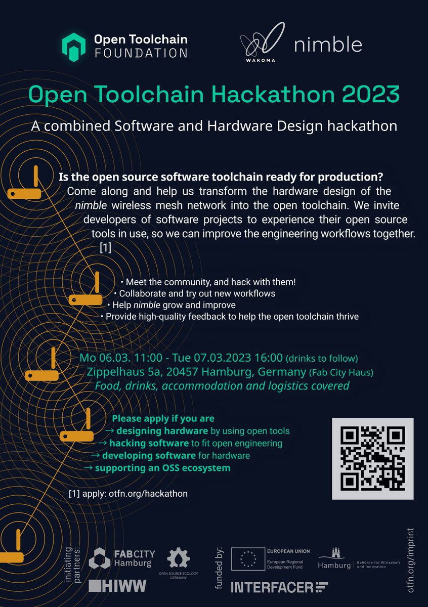 WakomaInc's tweet image. In one month from today the @wakomainc nimble will be the test subject of the first #OpenToolchainFoundation engineering hackathon: otfn.org/hackathon/ w/ @OSEGermany @FreeCADNews @kicad_pcb @fabcityhamburg #HIWW #oshw #opensource #hardware #FLOSS