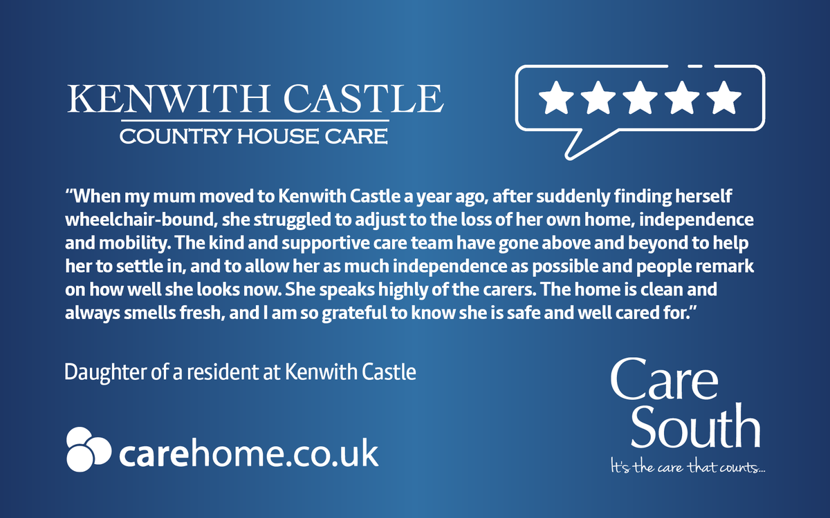 CareSouthUK's tweet photo. What a heartfelt #KenwithCastle review.
"My mum moved to Kenwith Castle a year ago...She speaks highly of the carers who always go the extra mile for her. I am so grateful to know she is safe and well cared for."
⭐⭐⭐⭐⭐
#FiveStarFriday #FoodFunFriendship #CareSouthUK https://t.co/K8kGjFwrV7