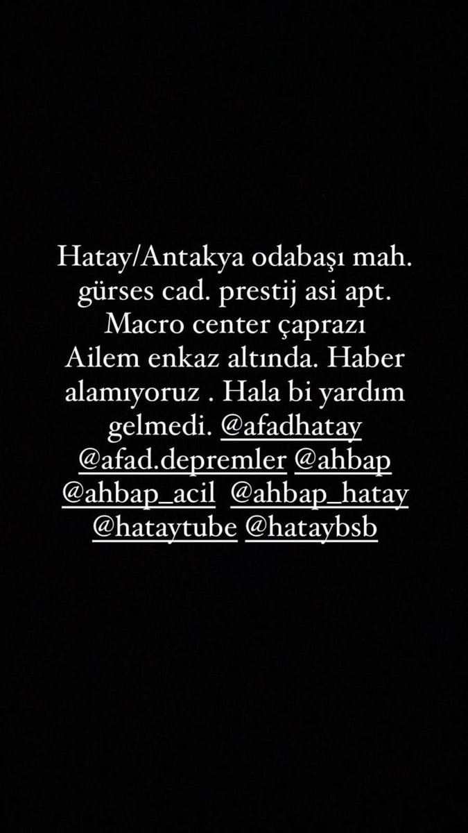 ladenefsak's tweet photo. HATAYDA HALA ENKAZ ALTINDA KALANLAR VAR LÜTFEN YAYIN KİMSE YARDIMA GİTMEMİŞ #deprem https://t.co/MGwe6aqwag