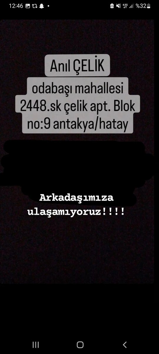 Aysenurilgoy's tweet photo. #AFADhatay #deprem #ACİL 
Odabaşı Mahallesi https://t.co/5ISLwHQLzx Çelik Apt. Blok No:9 Antakya/Hatay https://t.co/uwzWYWwyMC