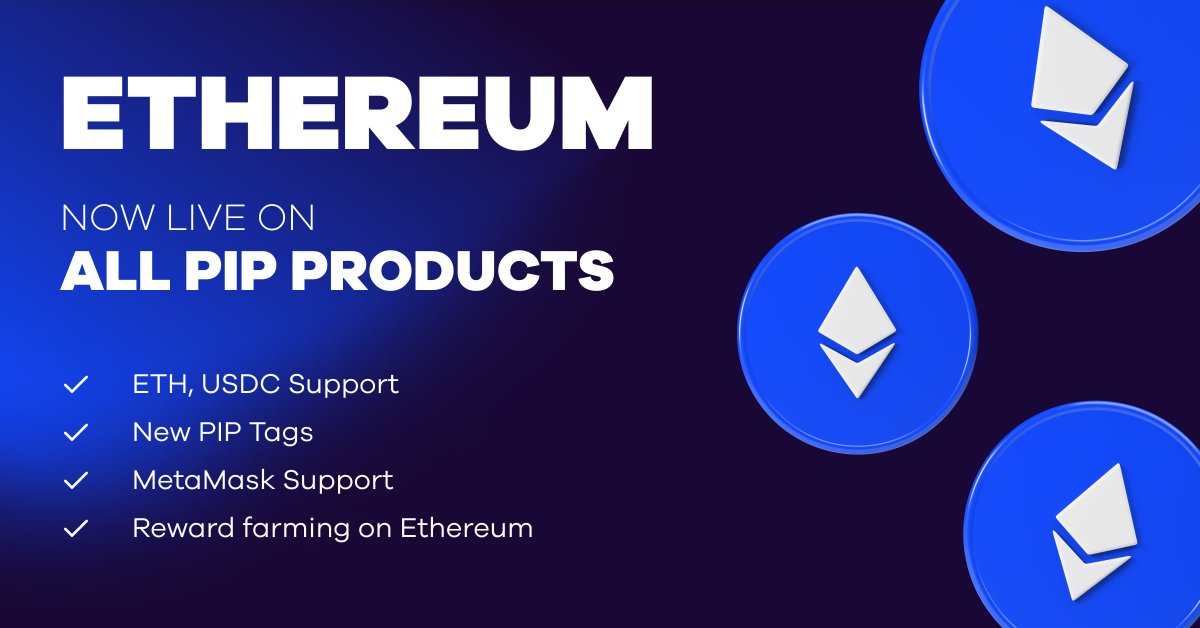 getpipcom's tweet photo. PIP - Ethereum Integration 💜

🌪️ Available on all products
💎 MetaMask wallet support
💴 $ETH,  $USDC support
✨ New tags user@ethereum / user@usdc
🔁 Switch Network function
🧧 Reward farming on @ethereum 

👉 https://t.co/EGAgckMmW2
👉 https://t.co/CIRNvcF7oP https://t.co/kSg37ONFVb