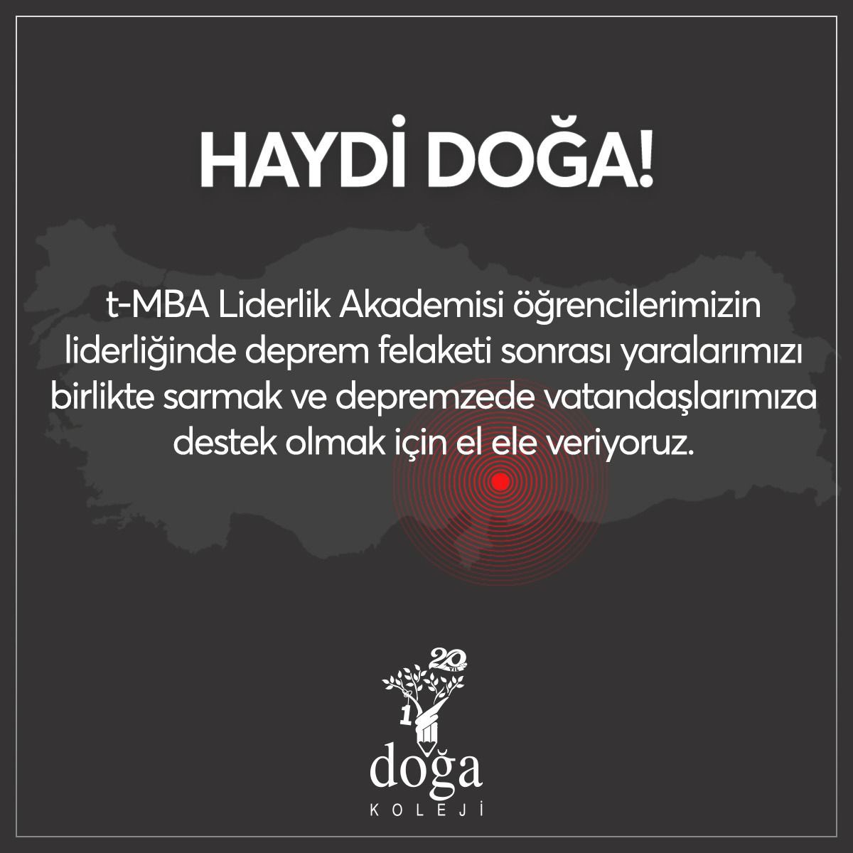 HAYDİ DOĞA!
Doğa Koleji ailesi olarak deprem felaketi sonrası yaralarımızı birlikte saralım, depremzede vatandaşlarımıza destek olalım. Bilgi için; dogakoleji.k12.tr/doga-dan-haber… <a href="/GamzeAri35/">Gamze Arı</a> <a href="/sinan_gurkan/">Gurkan SINAN</a>