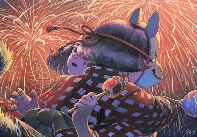 『なつのともだち』(2020年制作•2023年加筆)現在gallery hydrangea様にて開催中の『黄昏は涙模様』にて展示しております#黄昏は涙模様 