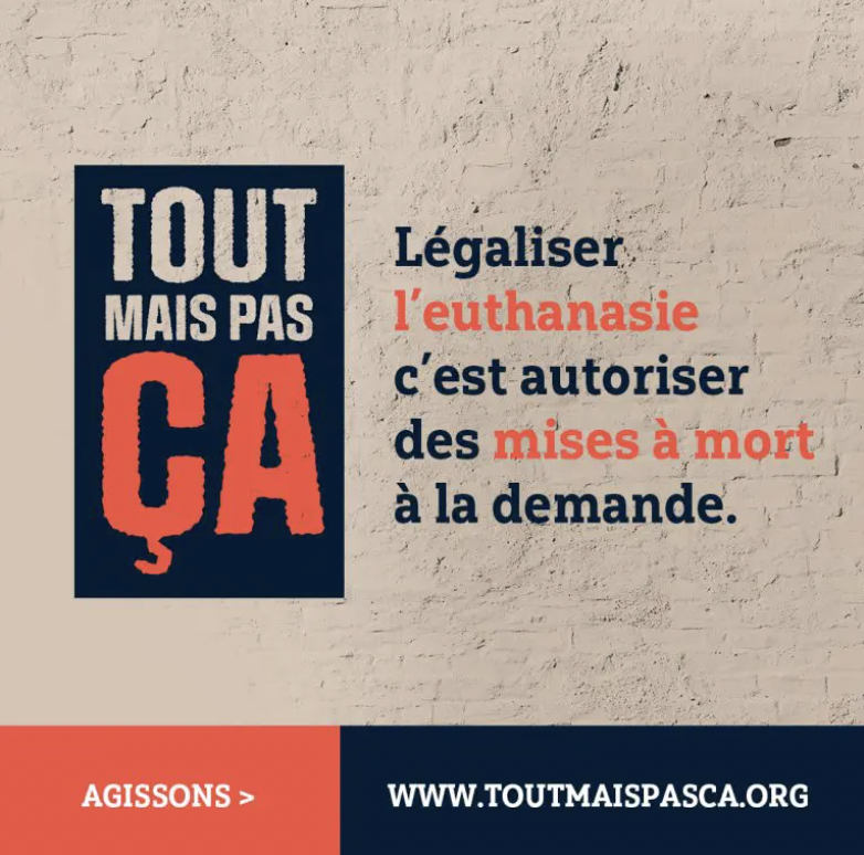 defensevie's tweet photo. Superbe campagne de la @FondLejeune pour s'opposer à la légalisation de l'euthanasie dans notre pays.
Donner volontairement la mort ? 
#ToutMaisPasça ! 
https://t.co/bLkBtpm1L9 https://t.co/JT7htruXlX