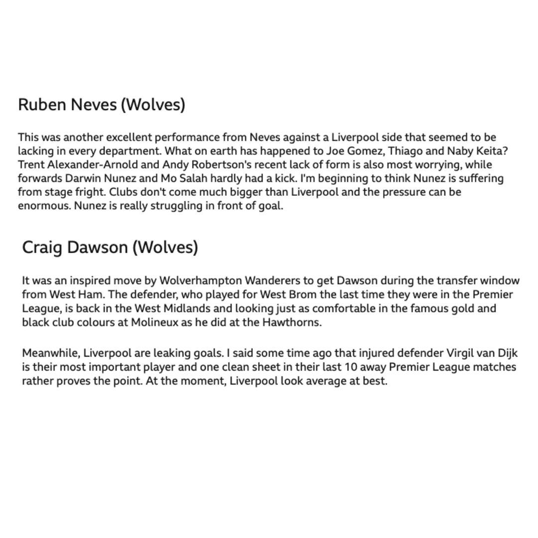 _AlwaysWolves's tweet photo. Craig Dawson and Ruben Neves are both named in Garth Crooks' team of the week, but how does he manage to totally avoid talking about Neves and make it all about Liverpool!
#wwfc #woves https://t.co/UatVKYWsps