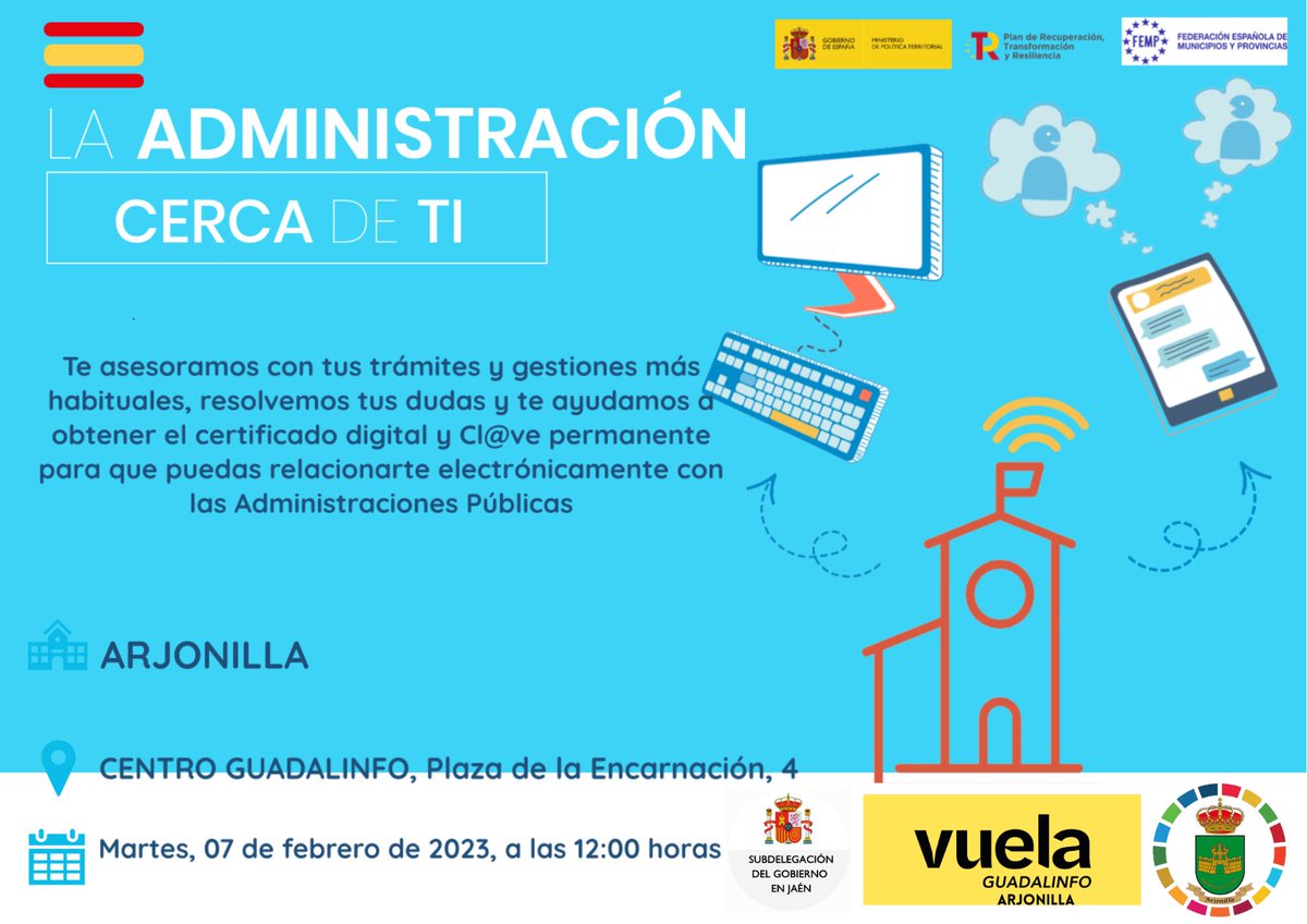CGArjonilla's tweet photo. Importante e interesante para todas las personas de la localidad. Quien quiera acudir puede llamar o déjanos tu comentario debajo de la publicación #eadministracion #laadministracioncercadeti https://t.co/VMOZUoTPi1