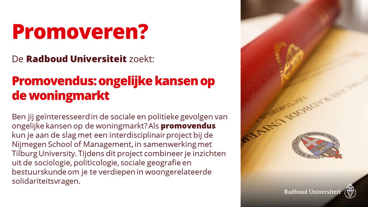 stefanieandre's tweet photo. Wil je promoveren? Of ken je mensen die geschikt zijn? Deel dan vooral deze vacature! 

Ik ben op zoek naar een promovendus 'ongelijke kansen op de woningmarkt'. In een interdisciplinair team werk je in een 4-5 jaar aan een proefschrift. Meer weten? https://t.co/7ETz2e5SVu https://t.co/FCThestNRS
