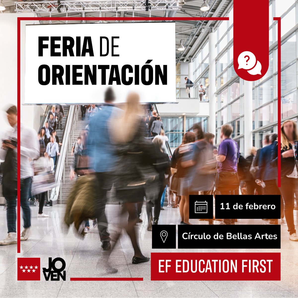 📣 Feria dedicada a la empleabilidad, educación e internacionalidad. 
 
👉 Para estudiantes, jóvenes profesionales y profesores. 
 
🔸 Más de 30 charlas 
🔸 Asesoría personalizada y certificación de nivel de inglés gratis
 
🔗 bit.ly/3HM8bvS
 
#Juventud <a href="/ComunidadMadrid/">Comunidad de Madrid</a>