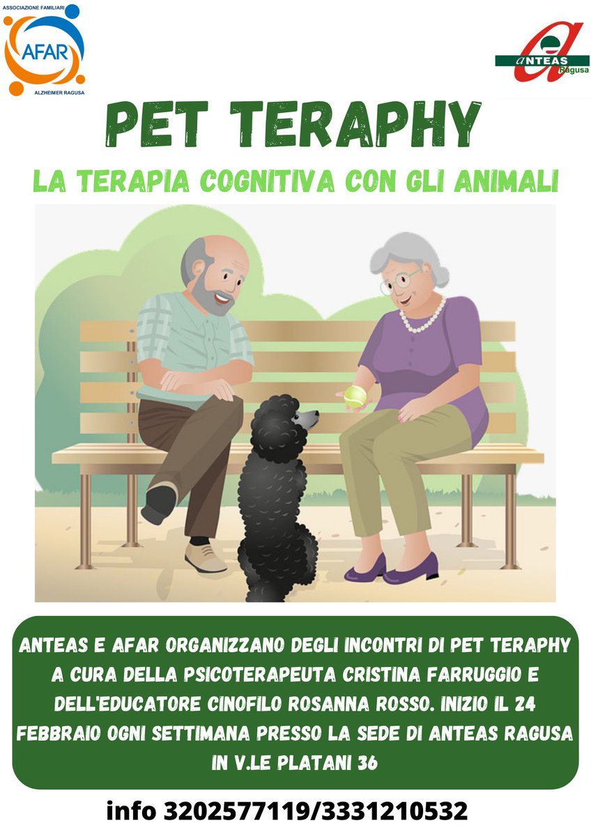 anteasnazionale's tweet photo. 🦮 i migliori amici dell’uomo non ci lasciano mai soli…
Dal 24 febbraio iniziano gli incontri di
🦮 PET TERAPHY 💊
A cura della dottoressa Farruggio e dell’educatrice cinfolilo Rosso.
@CislSicilia
#volontariato #facciamoladifferenza #insieme #petterapy https://t.co/wQDImIJxox