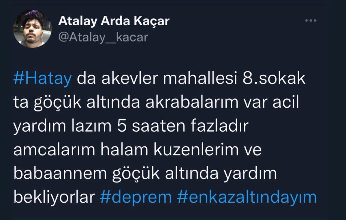 1907Beyaz's tweet photo. @AFADBaskanlik @DepremDairesi @HatayBSB @HatayValiligi @haluklevent @Kizilay https://t.co/fe9JJZQKzJ