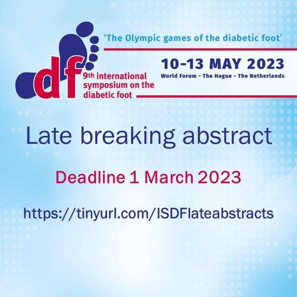LATE BREAKING ABSTRACT SUBMISSION
Do you have breaking research results which you want to share at ISDF2023? Submission portal for late breaking abstracts is now open and will be closed on 1 March 2023, 23:59 CET.
tinyurl.com/ISDFlateabstra…
#latebreakingabstracts #diabeticfoot