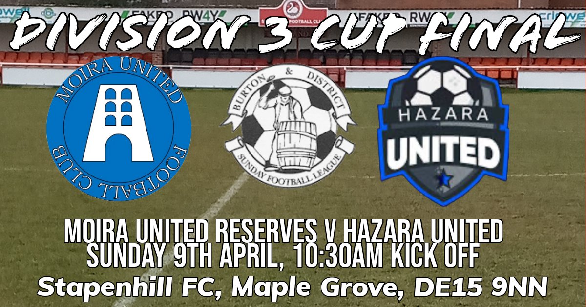 ๐๐ฉ๐๐ฅ๐๐ฃ๐๐๐ก๐ก ๐๐พ โฝ๏ธ (@stapenhillfc1) on Twitter photo The first of 3 <a href="/BurtonLeague/">Burton Sunday League</a> Divisional Cup Finals, which we're hosting at Stapenhill FC in April has taken shape.
Well done to Moira United Reserves and Hazara United on reaching the Div 3 Final. See you on April 9th! The first of 3 <a href="/BurtonLeague/">Burton Sunday League</a> Divisional Cup Finals, which we're hosting at Stapenhill FC in April has taken shape.
Well done to Moira United Reserves and Hazara United on reaching the Div 3 Final. See you on April 9th!