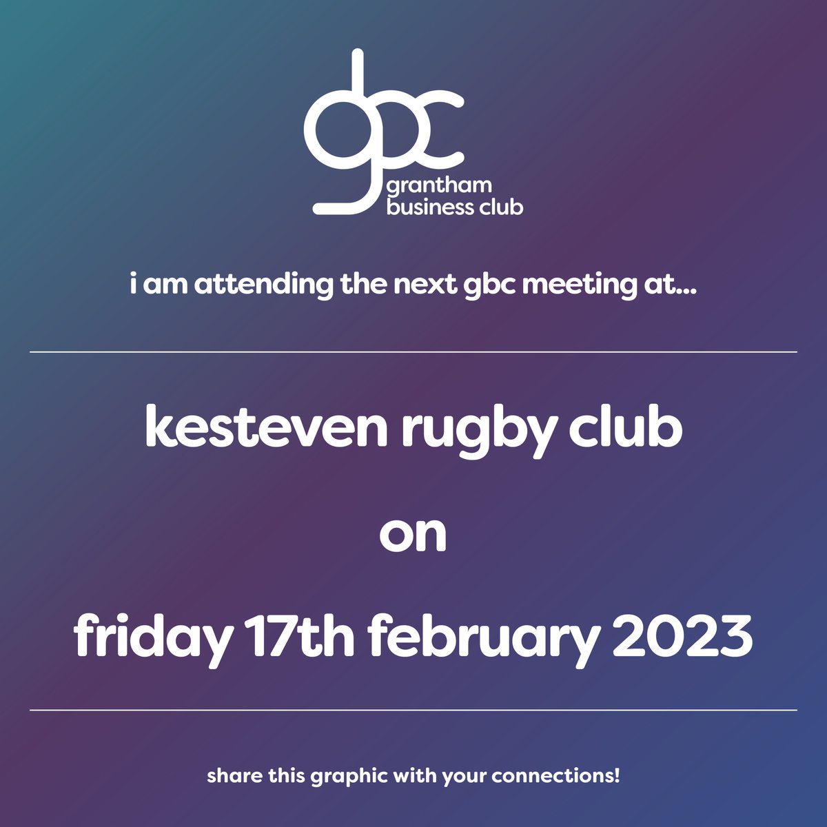 Not long to go now until our next meeting!

February’s meeting promises to be another brilliant and engaging meeting  👏

If you have bought your ticket already then make sure you share this graphic with you connections! And if not, you can do so here 👉 granthambusinessclub.com/event/friday-1…