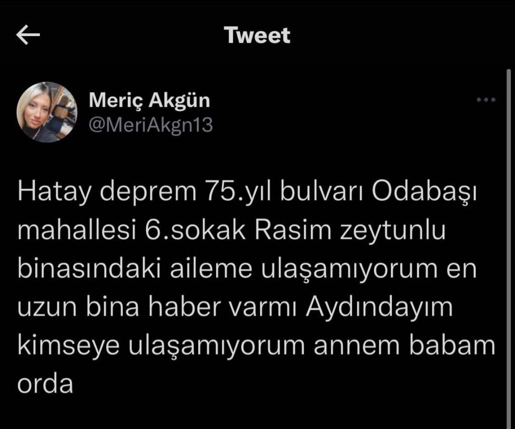 #Hatay #deprem #antakya #AFAD #afaddeprem #AFADhatay <a href="/OguzhanUgur/">Oğuzhan Uğur</a> <a href="/haluklevent/">Haluk Levent ( Ahbap Ekibi )</a> YARDIM EDIN LUTFEN!! ENKAZ ALTINDA BIR SURU INSAN VAR!!