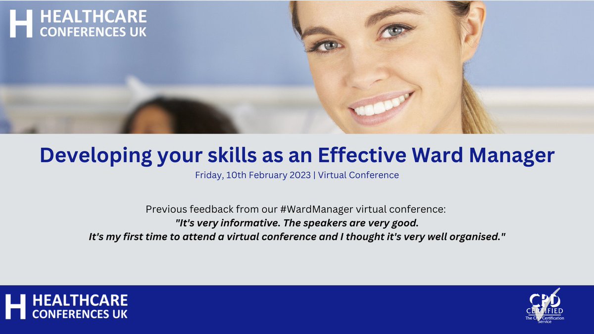 Our #WardManager virtual conference is running this Friday, 10th February and will bring together current and aspiring Ward Managers to understand current issues and the national context
@AliRichards15 @WendyPresto @ptsafetylearn 

Bookings still open via ow.ly/4YtF50MKjoK