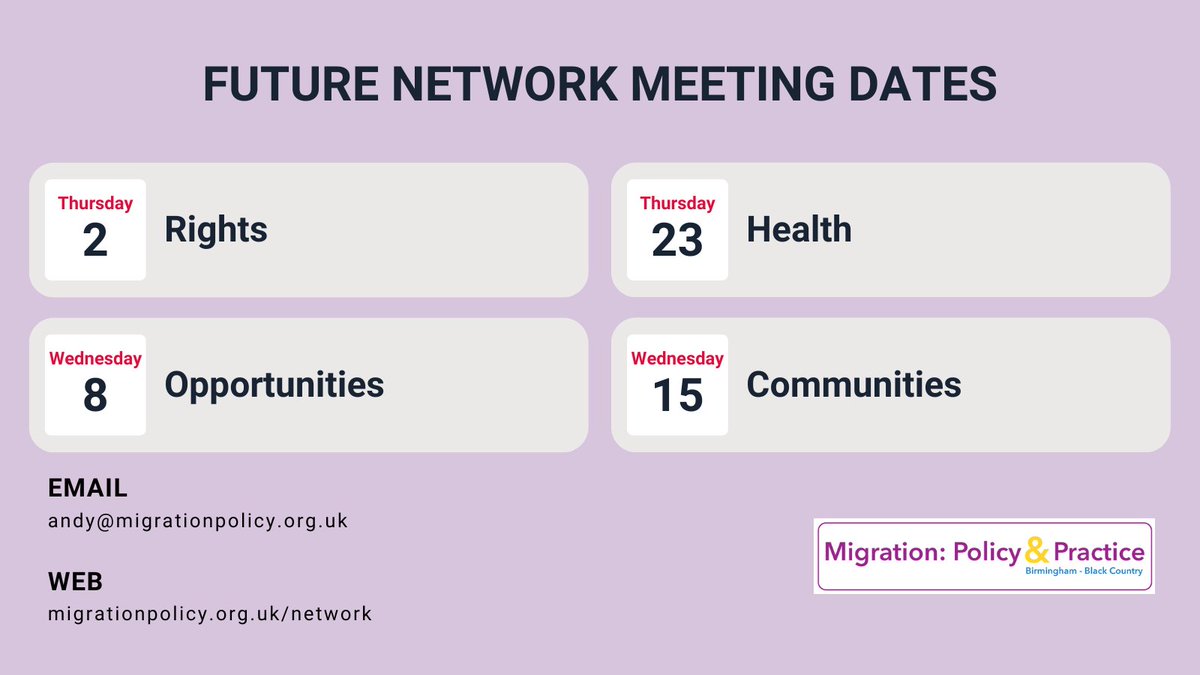 MigrationPandP's tweet photo. Our #migrationnetwork meetings continue throughout the year, with our next taking place in March.
Join us and help develop pathways that support migrants to settle in the region.
More details here - https://t.co/hhkFfzeOJN https://t.co/DTUTNqNozI