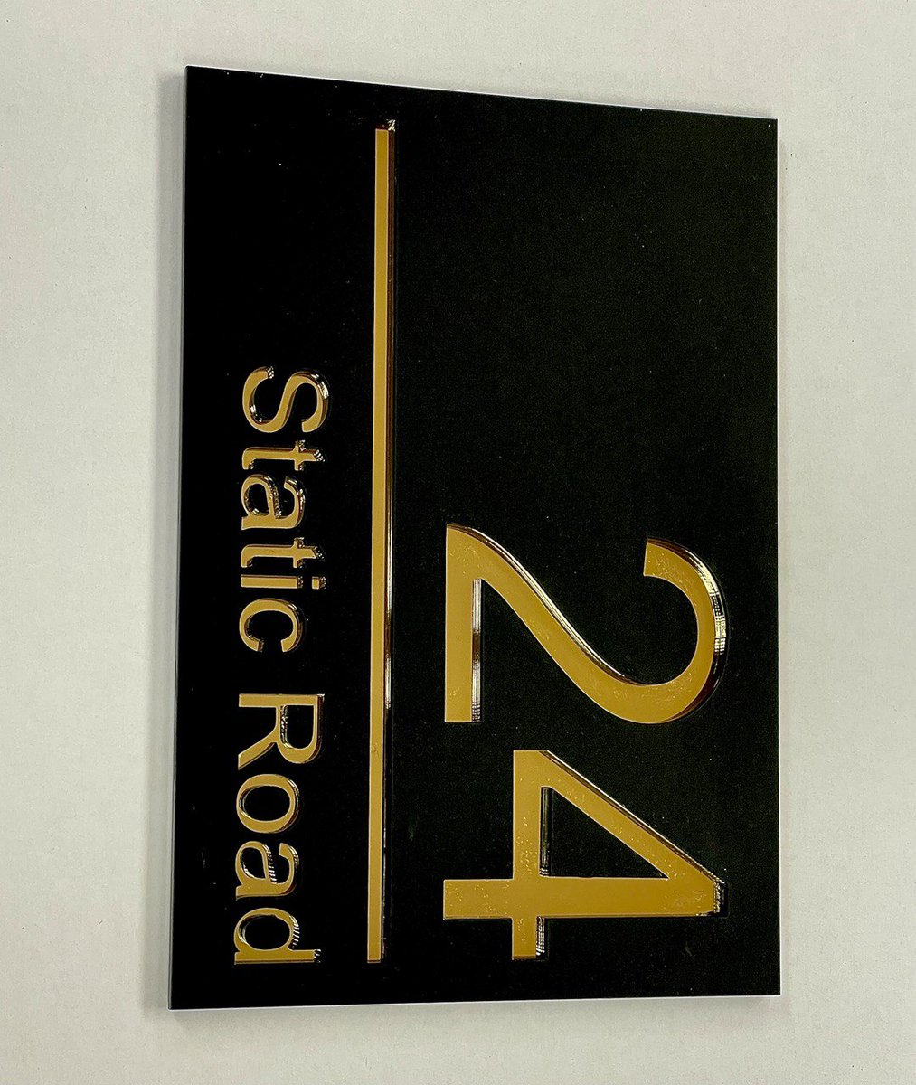 PlasticsDirect's tweet image. Bespoke Floating Plaque House Number, Laser Cut Matt Black &amp;amp; Gold Mirror.
#laser #laser-cut#bespoke #plaque #house number