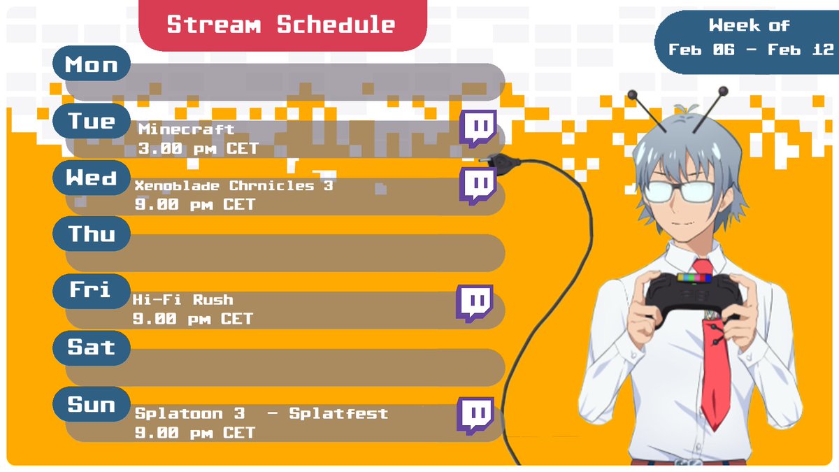 PixelBitVt's tweet photo. Good morning๐บ
Since it's Monday you get a schedule!
Have a nice day!
#Vtuber #ENVtuber https://t.co/lnoQuM2wB1