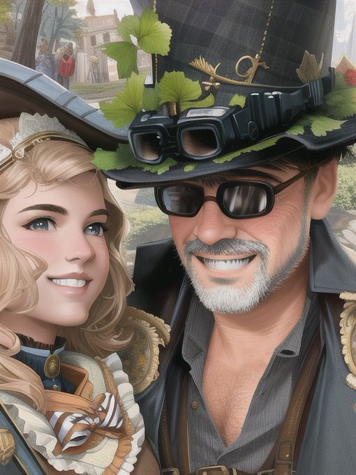 #AIart of us from the #renaissancefestival this year! We look so cute and happy. I dressed as a #loki<a href="/tag/aiart"class="tags">#AIart</a><a href="/tag/renaissancefestival"class="tags">#renaissancefestival</a><a href="/tag/pan"class="tags"><span>#pan</span></a><a href="/tag/loki"class="tags"><span>#loki</span></a>