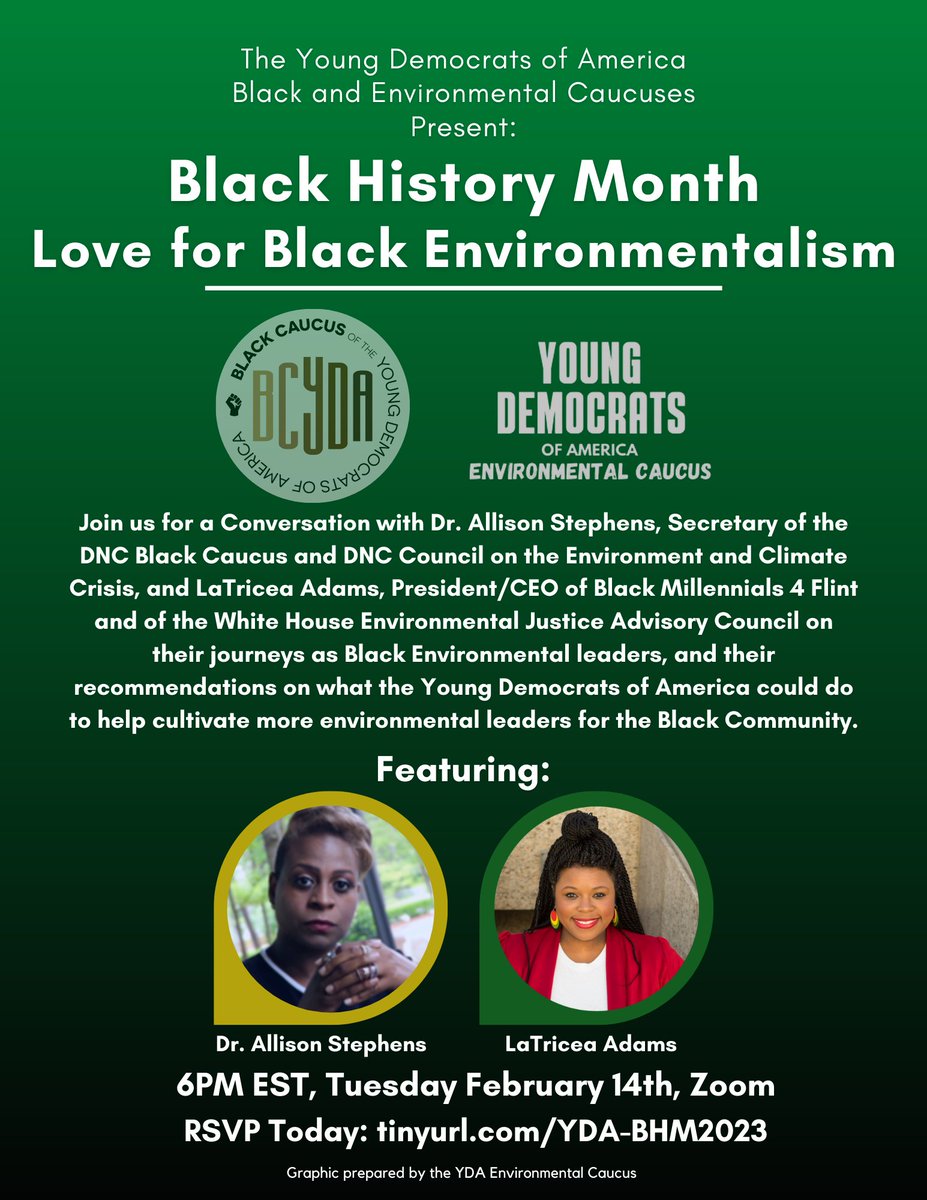 We're thrilled to Co-Host with the Black Caucus of @youngdems a Conversation with Dr. Allison Stephens of the DNC Black Caucus @DNCClimate and LaTricea Adams of @BM4Flint & the White House Environmental Justice Advisory Council.

Click here to read more:
instagram.com/p/CoU7M1OpB0s