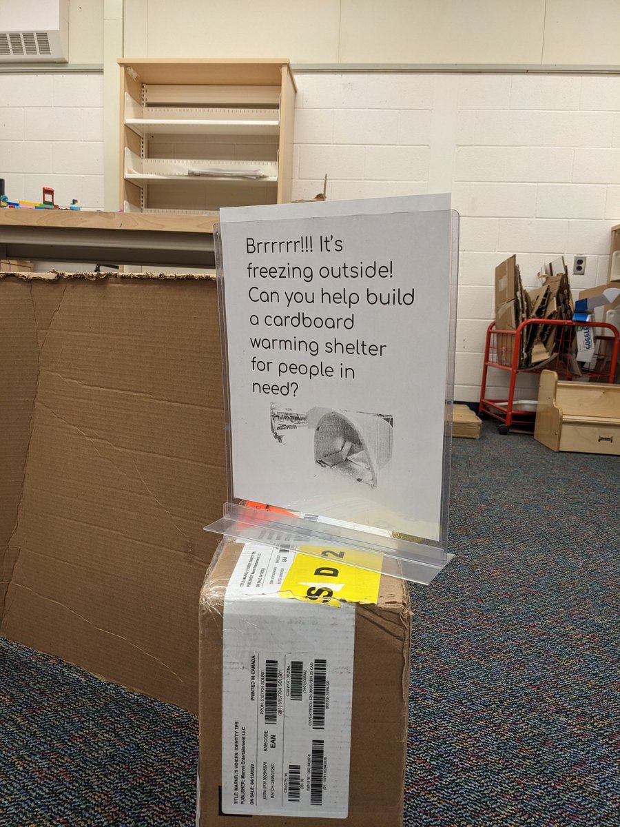 Brrrr!!! It's freezing! Imagine you didn't have a place to go to get out of the cold! Gr. 5s working on a warming shelter in the <a href="/EastbournePDSB/">Eastbourne Drive PS</a> Makerspace. #Makedo #STEM #WorkinProgress <a href="/PDSB_Libraries/">PDSB Library Learning Commons</a> <a href="/PeelEML/">PeelEML</a>