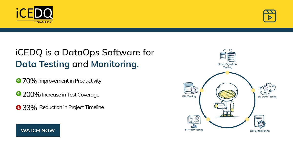 iceDQ_Toranainc's tweet image. iCEDQ is an integrated Data Testing and Monitoring platform,
To Automate ETL Testing, Data Warehouse Testing, Data Migration Testing, Big Data Testing and BI Report Testing.
Watch now: bit.ly/3Y8uUbs
#ETLTesting #DataMigrationTesting #BigDataTesting #BIReportTesting