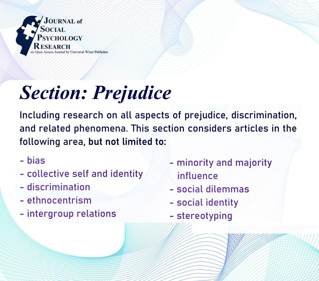 As an Editorial Board Member of the Journal of Social Psychology Research, I am excited to announce that the new section focused on the topic of #prejudice is now open for submissions! 

More info at: ojs.wiserpub.com/index.php/JSPR…
#socialpsychology #openaccess #callforpapers