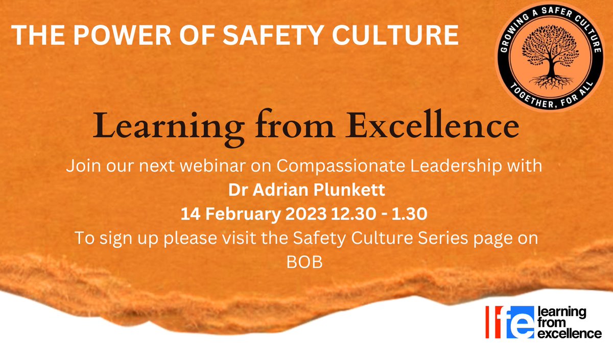 We are so excited for our next webinar with Dr Adrian Plunkett! He will be discussing Learning from Excellence, a peer nominating system for positive reports of excellence! Visit BOB to sign up! 🌟@RoyalDevonNHS @LfEcommunity #safetycultureseries #learningfromexcellence