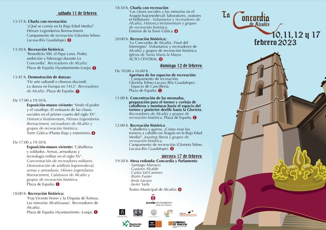 AytoAlcaniz's tweet photo. La Concordia 2023 ya tiene programación, que dará comienzo este viernes por la tarde con una mesa de debate histórico en el Teatro.
En Plaza de España, las representaciones históricas este próximo fin de semana. Para la Glorieta, campamento recreacionista con dinamización.👇👇 https://t.co/4gxGCteCeY