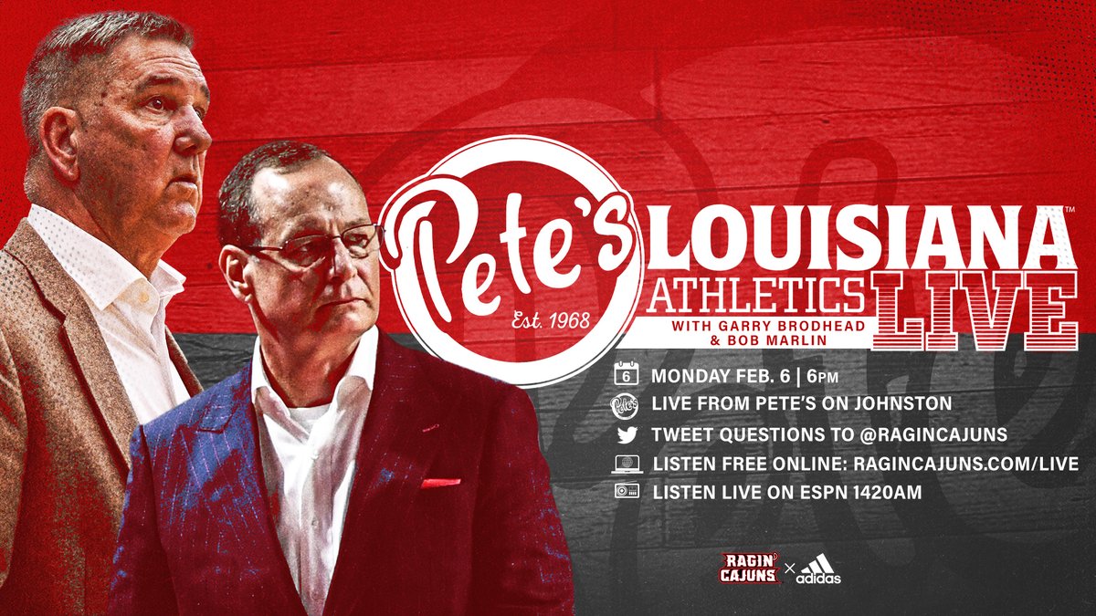🤟𝗟𝗢𝗨𝗜𝗦𝗜𝗔𝗡𝗔 Athletics Live returns TONIGHT <a href="/peteslafayette/">Pete's Lafayette</a>! 

📆: Monday, Feb. 6
⏰: 6pm 
📍: Pete's on Johnston 
📻: <a href="/1033theGOAT/">103.3 The GOAT</a>

#GeauxCajuns⚜️