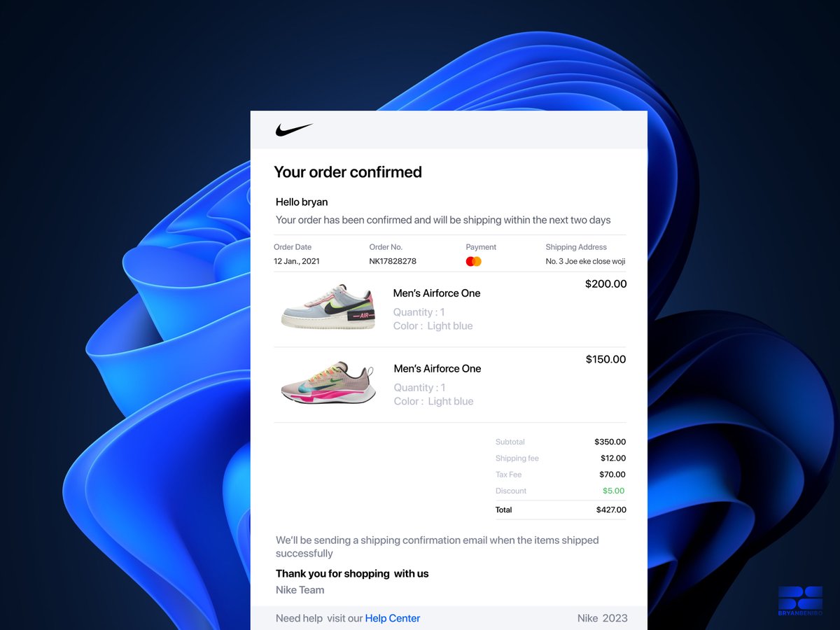 bryanbenibo's tweet photo. #DailyUI  #100daychallenge. 
Hint: Design an Email Receipt. What was purchased? On what date? Consider other elements such as a customer support info, a tracking number, pictures, related items, etc. 
 #017 #uidesign  #uxdesigner  #uxdesign #webdesign #ui #uiux #day017 https://t.co/OFFat0VbJq