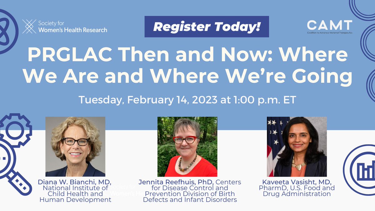 SWHR's tweet photo. Join the Coalition to Advance Maternal Therapeutics #CAMT and SWHR next week to learn more about #PRGLAC - the "Task Force on Research Specific to Pregnant Women and Lactating Women": https://t.co/YqqfUqtKK0 @NICHD_NIH @CDC_NCBDDD @FDAWomen https://t.co/RU1gvdvJ9O
