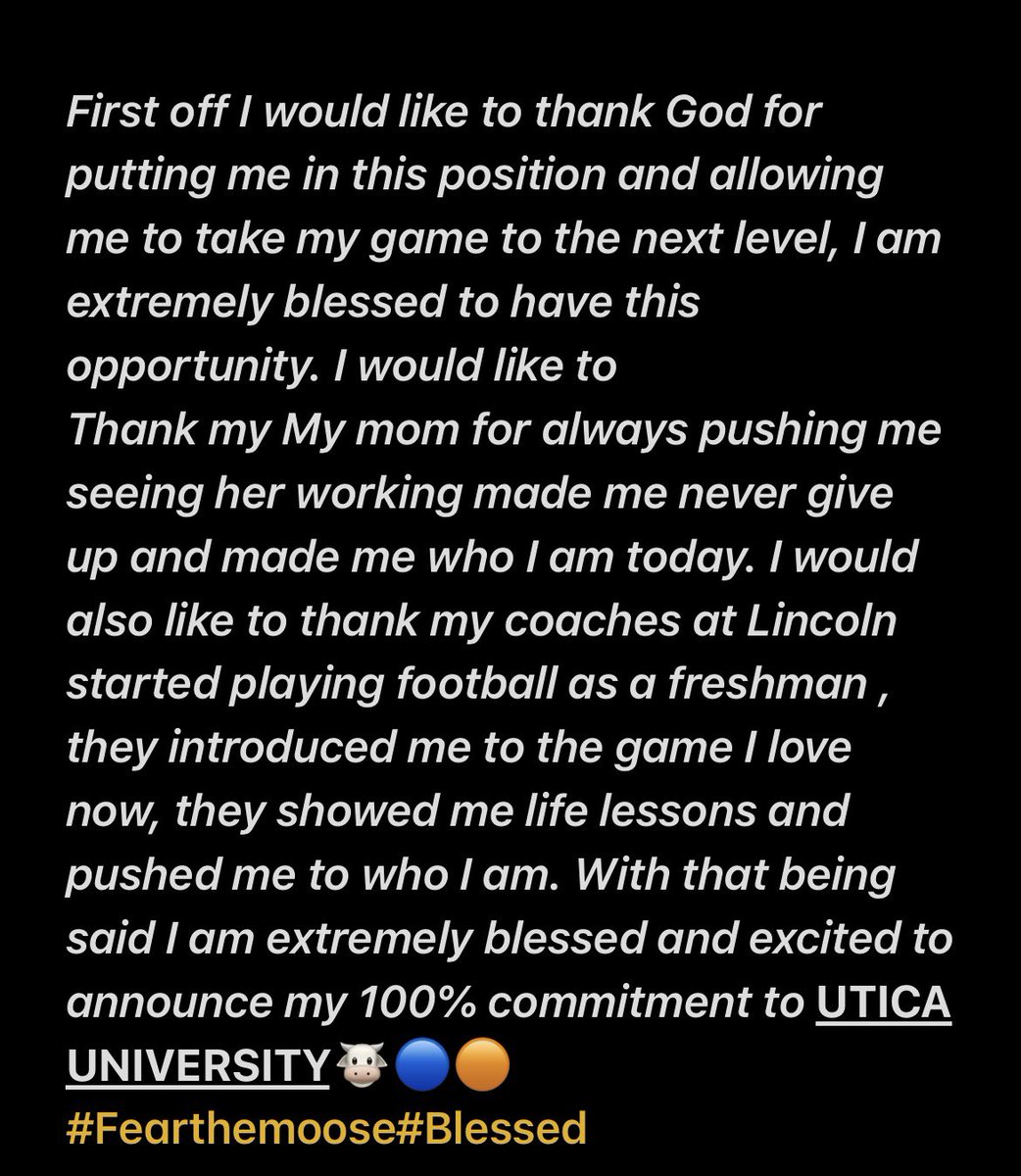 Ron_forever25's tweet photo. Beyond blessed and thankful to announce I will be continuing my Athletic &amp; Academic career at @Utica_Football 🧡💙 Huge shoutout to my mom and coaches🙏🏽@oc_lincoln @ZurilHendrick @CoachGerbino @Paul_Litvak @EliteVShowcase @Coachlanese13 https://t.co/4c8yNYAJss